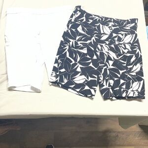 Mario Serrani Black and White Leaf Print Bike Shorts